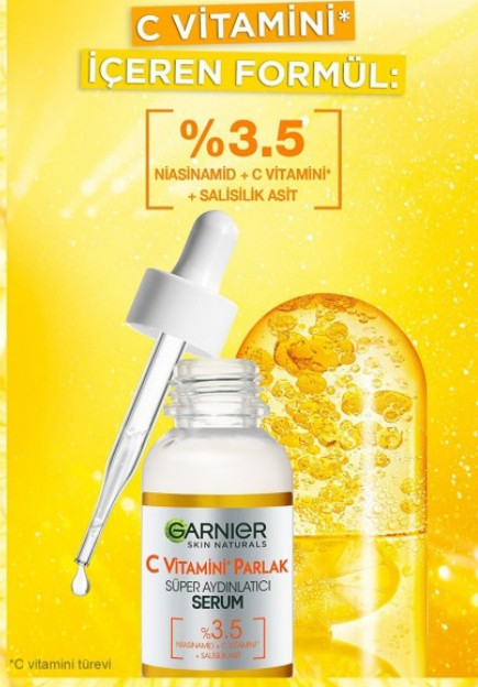 سرم ویتامین سی گارنیر اصلی حاوی 3.5٪ نیاسینامید + ویتامین C + اسید سالیسیلیک
