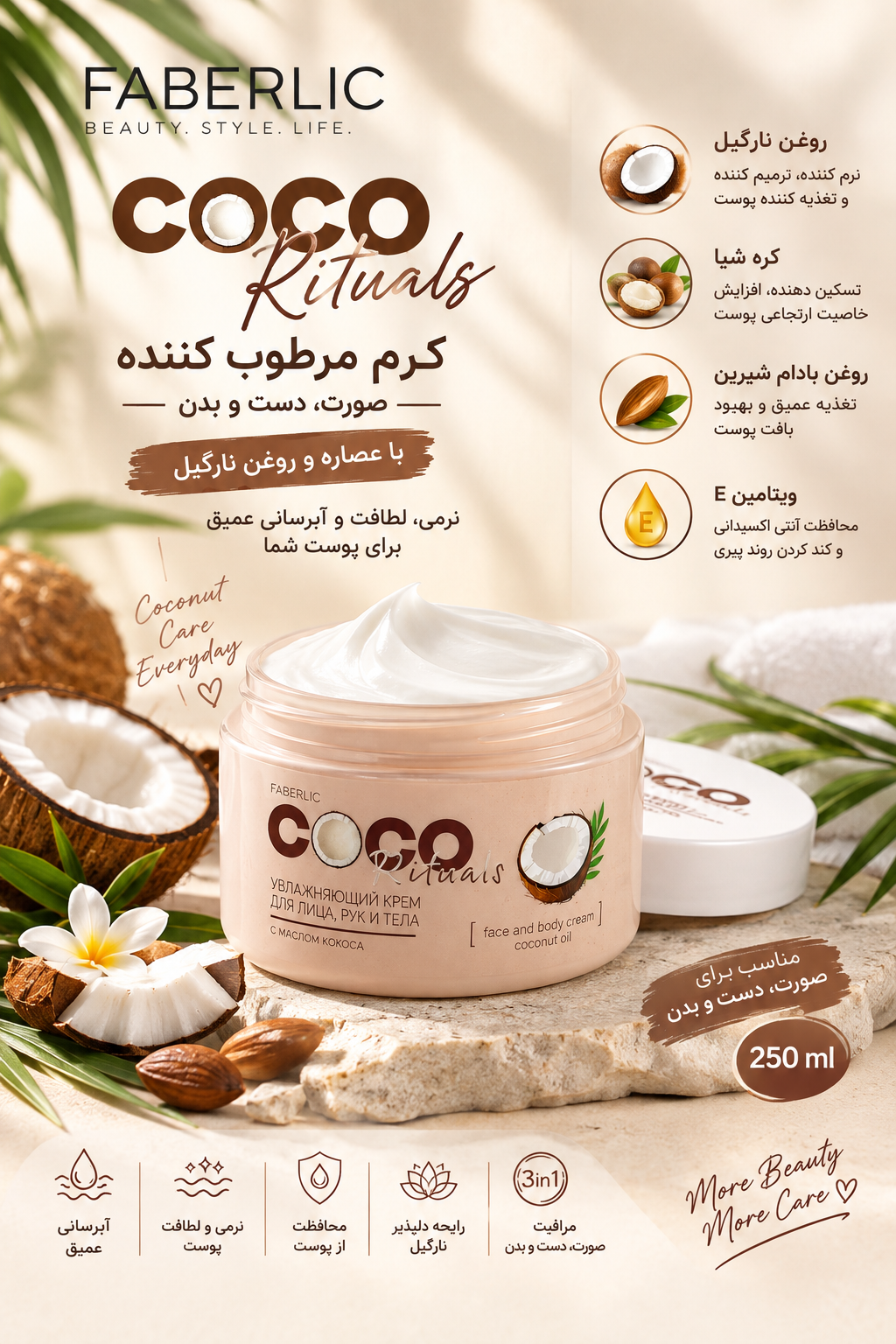 کرم مرطوب کننده صورت، دست و بدن کوکو ریتالز فابرلیک اورجینال